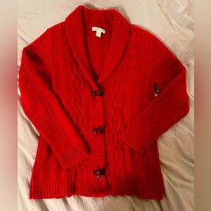 Wool/acrylic Coldwater Creek cardigan; red; large (14); excellent condition